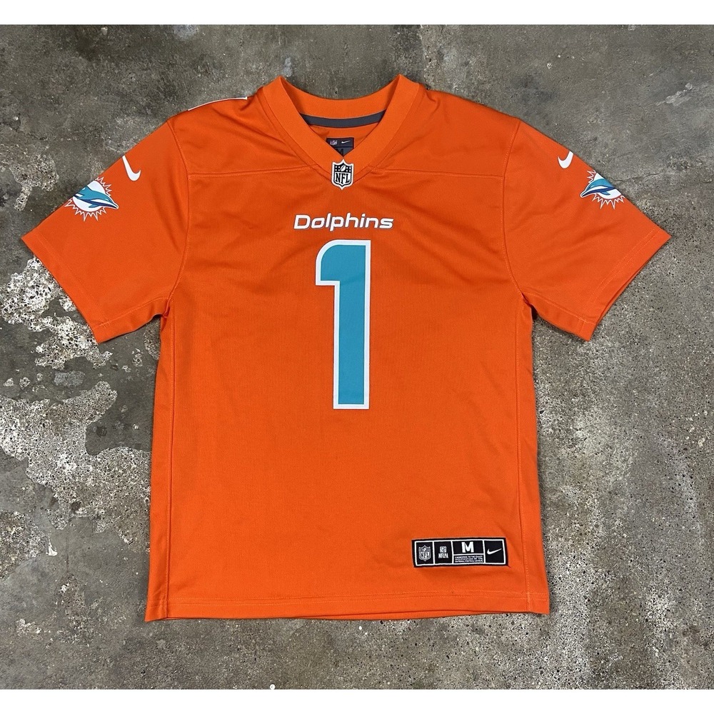 Nike Tua Tagovailoa #1 Jersey Youth Size Medium Orange‎ Miami Dolphins NFL Shirt